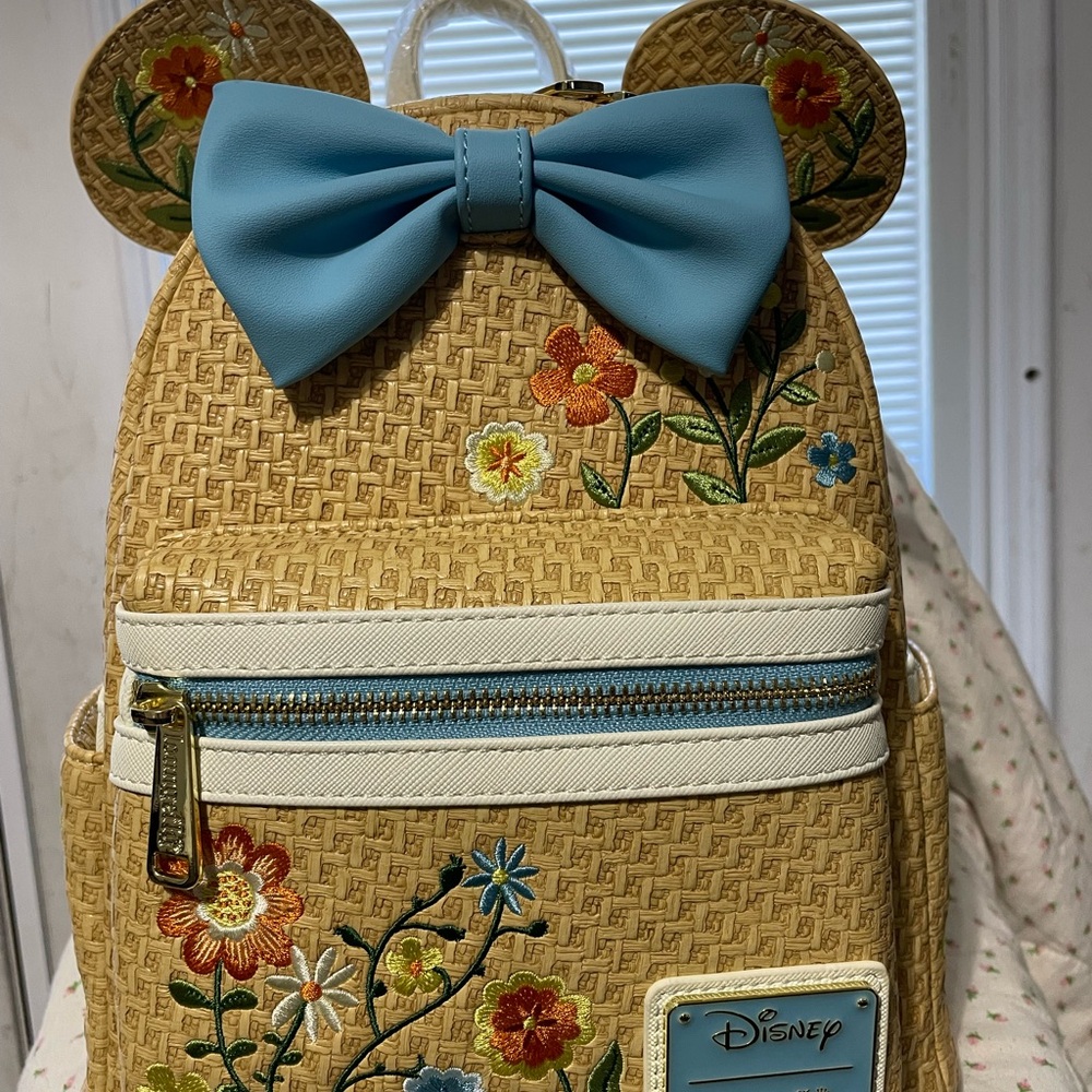 Wicker Floral loungefly mini Backpack with Blue Bow